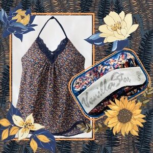 Vintage Y2K Vanilla Star Floral Lace Halter Tank Size S | Early 2000s Boho Cami